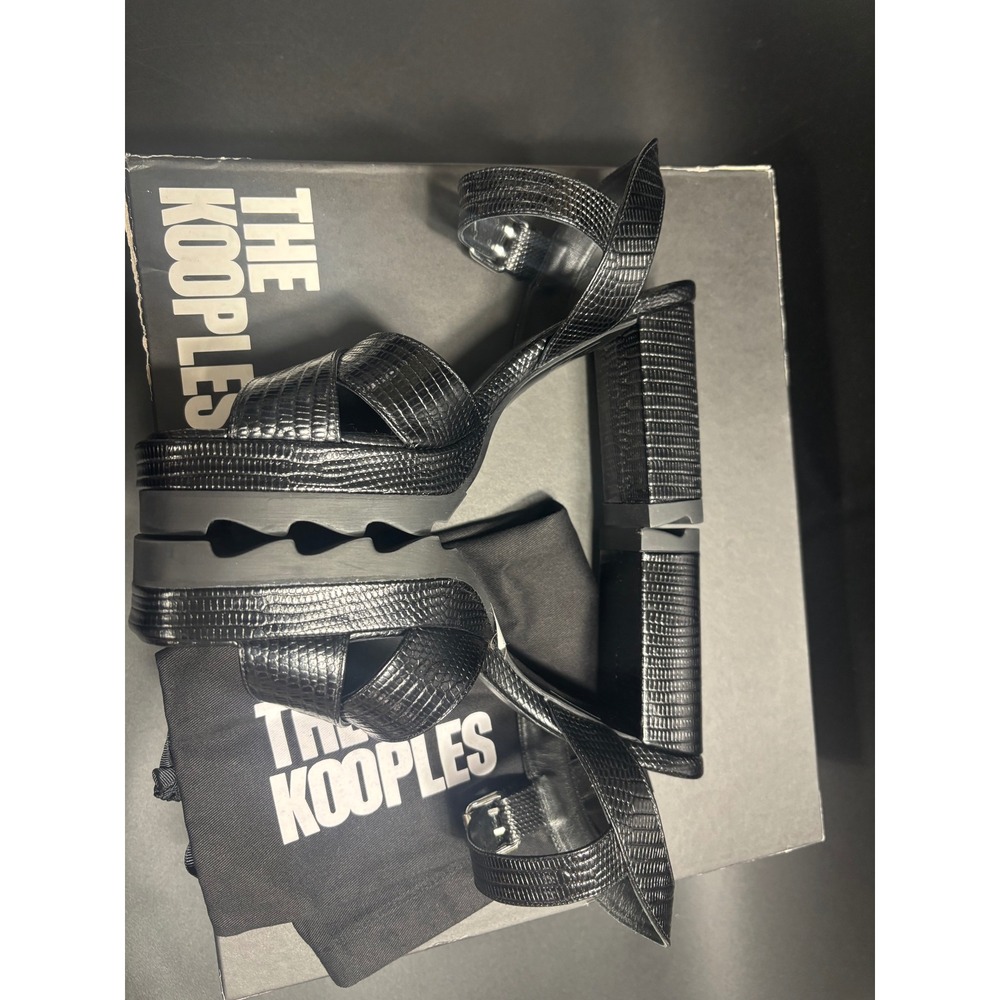 The Kooples NIB Lizard Effect Leather Heel SandalsBlack FR 38/ US 7 MSRP $435 - Picture 4 of 10